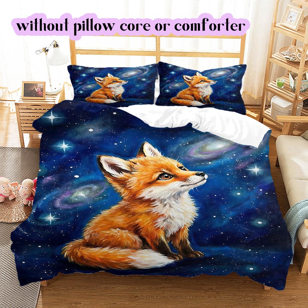 Space animals Pattern Bedding Quilt Set Quilt Cover Pillowcase Home Decoration Birthday Gift (1 * duvet cover + 2 * pillowcase, without core)