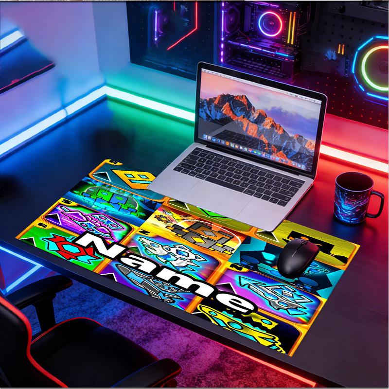 Custom Name Personalized Geometry Dash Pattern Mousepad, Laptop PC Desk Mat, Decorative Desk Mat for Home Keyboard Pad Gift