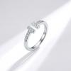 S925 Sterlingsilber Minimalistischer Doppel-T Vollbesetzter Diamant Verstellbarer Unisex-Ring - Geometrischer Cooler Stil für Damen