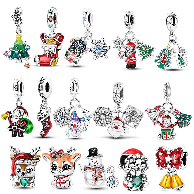 Charm 925 Silver Charms Pendant Santa Claus Christmas Tee Beads Fit Original Bracelet Necklace Charms Jewelry Gift