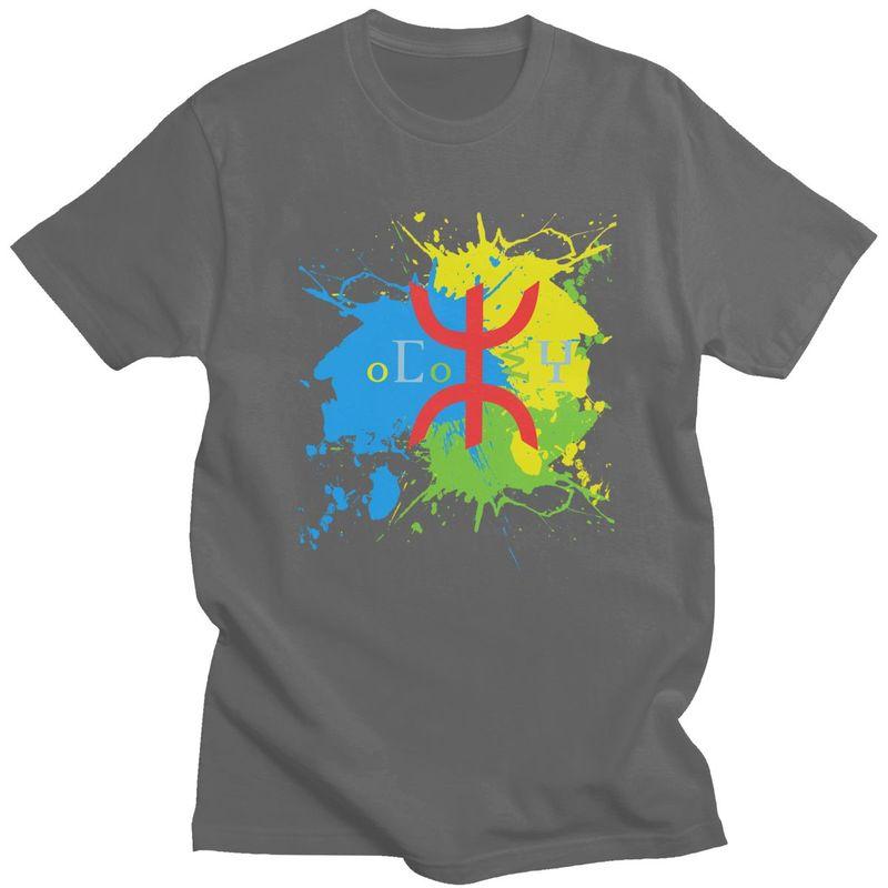 Amazigh Flag Splash Art Design Tshirt for Men Short Sleeves Leisure T Shirt Berber Proud Tifinagh Tshirts Pure Cotton Tee