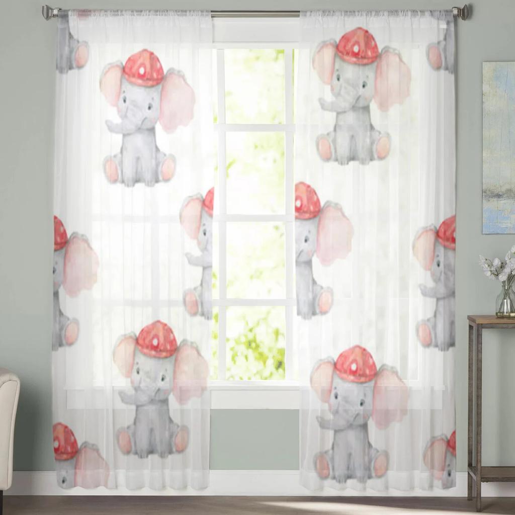 Söta Babyelefant Tyll Skira Fönstergardiner För Vardagsrum Sovrum Modernt Chiffong Voile Gardiner Tyg Draperier