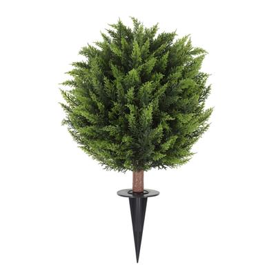 Artificial Cedar Topiary Ball Tree with Ground Spike 23" UV Resistant Faux Boxwood Bushes Fake Evergreen Cypress Shurbs for Outdoor Garden Yard Porch