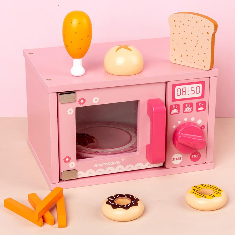 Children'S Microwave Oven Oven Baking Toys Wooden Simulation Playing Home Kitchen Dining Kitchen Parent-Child Interactive Toys