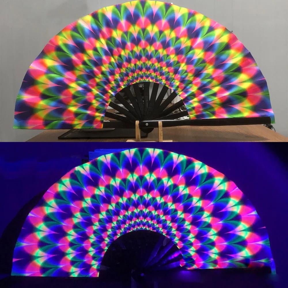 UV Ink Printing Bamboo Fan PVC Foldable Colorful Reflective Fan Lightweight Portable Photography Props Fan
