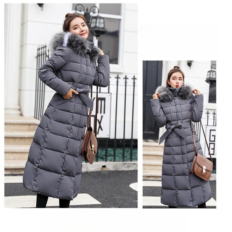 BITCED Winter Women's Cotton Coat - Extended Length with Large Fur Collar Thickened Long-Length Women's Down-Filled Cotton Jacket