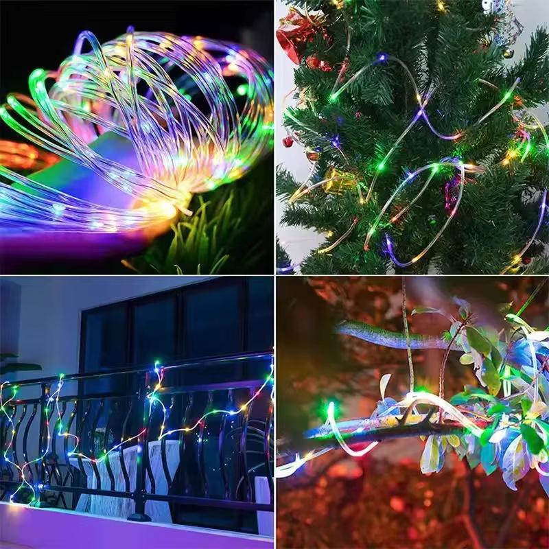 Solar Powered LED String Lights, 50/100/200/300 LEDs Christmas Fairy Rope Lights Tube Lights 8 Modes for Patio Garden Decor