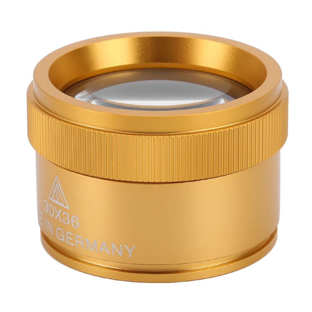 Practical Gold Finish 30X Magnifying Glass Sturdy Case Handheld Magnifier Portable Magnifier Jewelry Inspection