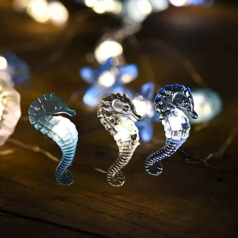 Cadena de luces LED de 2 m y 20 estrellas de mar con forma de concha marina, temática oceánica, para fiestas de cumpleaños, decoración para baby shower de niñas