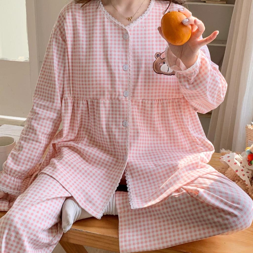 Maternity Pajamas with Built-In Pads for Summer, Postpartum Recovery, Breastfeeding, and Confinement, Suitable for Spring and Autumn.