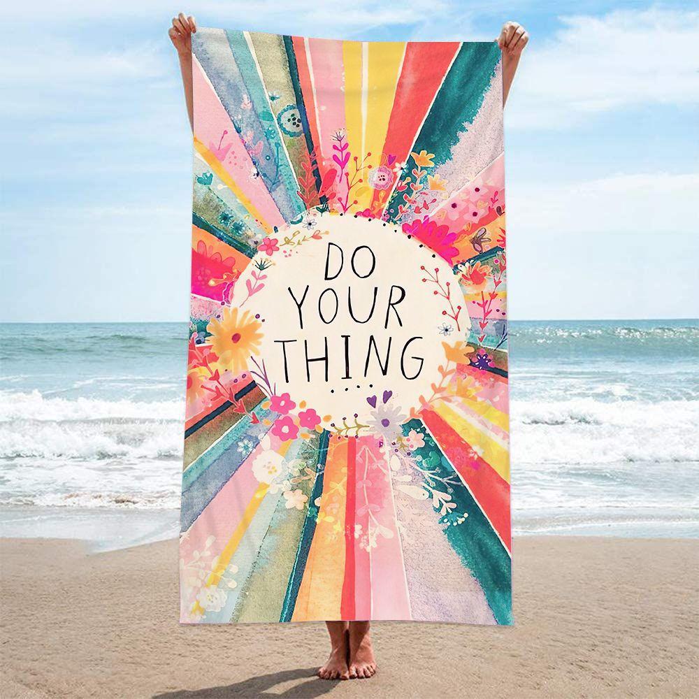 1pc Abstract Lemon Fruit Striped Pattern Beach Towel, Ultra-fine Fiber Quick Drying Absorbent Outdoor Swimming Beach Towel