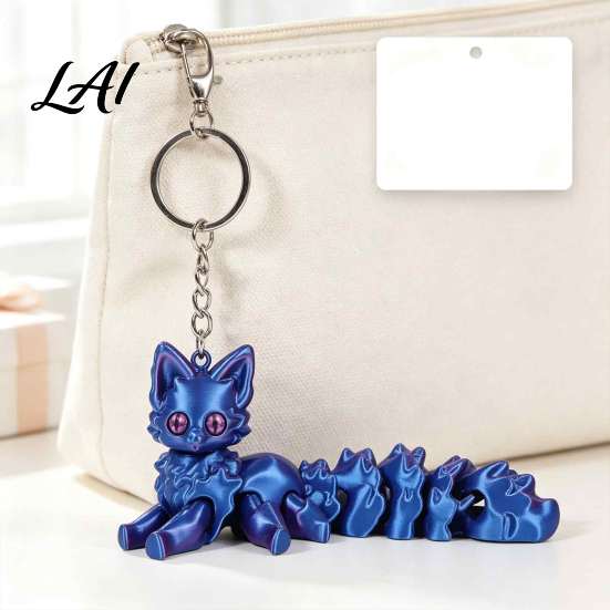 3D Printed Fox Keychain Articulated Keychain Flexible Joint Animal Pendant with Metal Fun Desk Decoration Key Ring Creative Figurine Toy Bag Charm