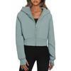 Women's Fleece Lined Hooded Zip Up Cropped Casual Long Sleeve Sweatshirt, European American Style Casual Tops Leisure Trade