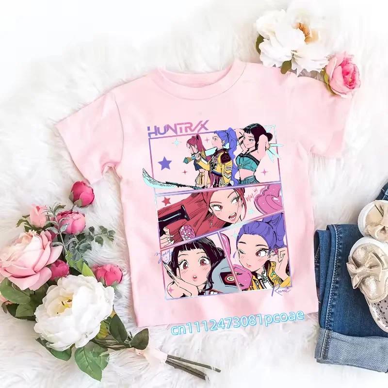 2026 Children's K-pop Demon Hunters T-shirt, a Clothing Item Featuring Anime Cartoon Patterns, a Girls' Casual Top, Gift Options