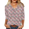 Women's Fashion Casual V-Neck Christmas Print 3/4 Sleeve Top for Holiday Everyday Wear