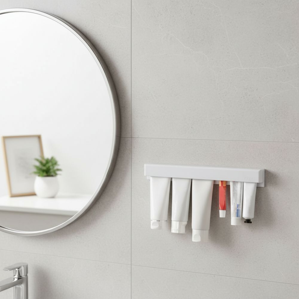 Self-adhesive Long Toothpaste Holder Wall Mounted Space Saving Toothpaste Clip Punch Free Large Capacity Wall Storage Rack