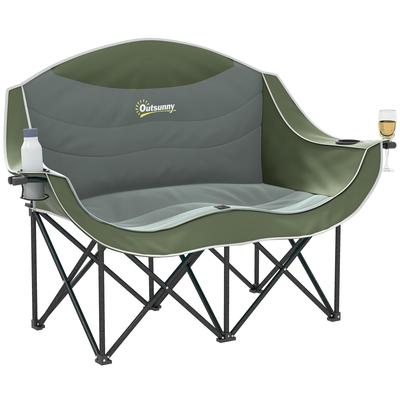 Folding Chair Foldable 2-Seater Camping Chair with Cup Holder Carry Bag Up To 250kg Load Capacity Green