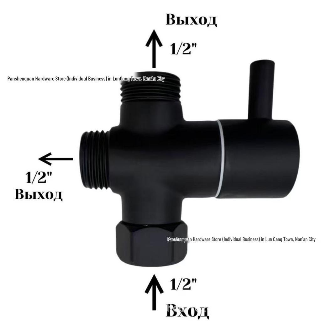 Black All-Copper Quick-Open Three-Way Water Splitter Valve for Showers