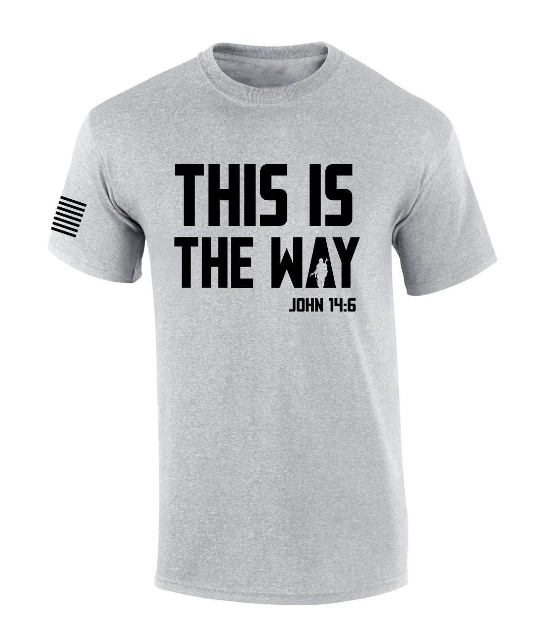 Mens Christian Shirt This Is The Way John 14:6 Scripture American Flag Sleeve 3XL