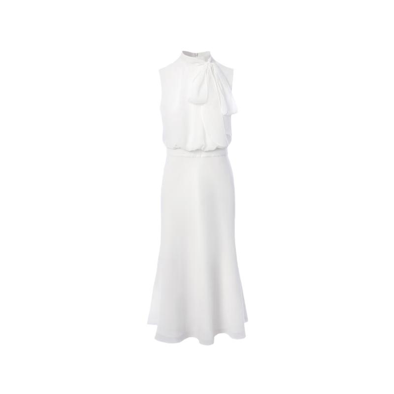 LANGZI Elegant Ribbon Tie-Waist Faux Two-Piece Dress