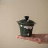 125ml Pó Yin Verde Oliva Gato da Sorte Pintado à Mão Gaiwan Tigela de Chá Zen com Tampa Kit Tampa de Preparo de Chá Conjunto de Chá