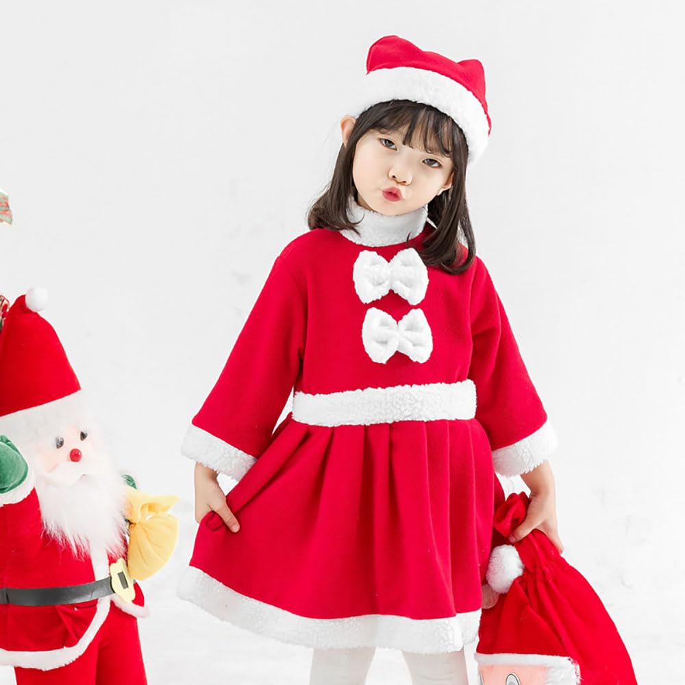 Lalapala Santa Cosplay Christmas Santa Claus Cute and Warm Kids Costume for Girls and Includes Hat and Perfect for Cultural School Stage and Christmas
