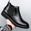 High Quality Men's Fashionable Python Patterned Pointed Chelsea Boots for Autumn Men's Classic Black Comfortable Mid Top Shoes