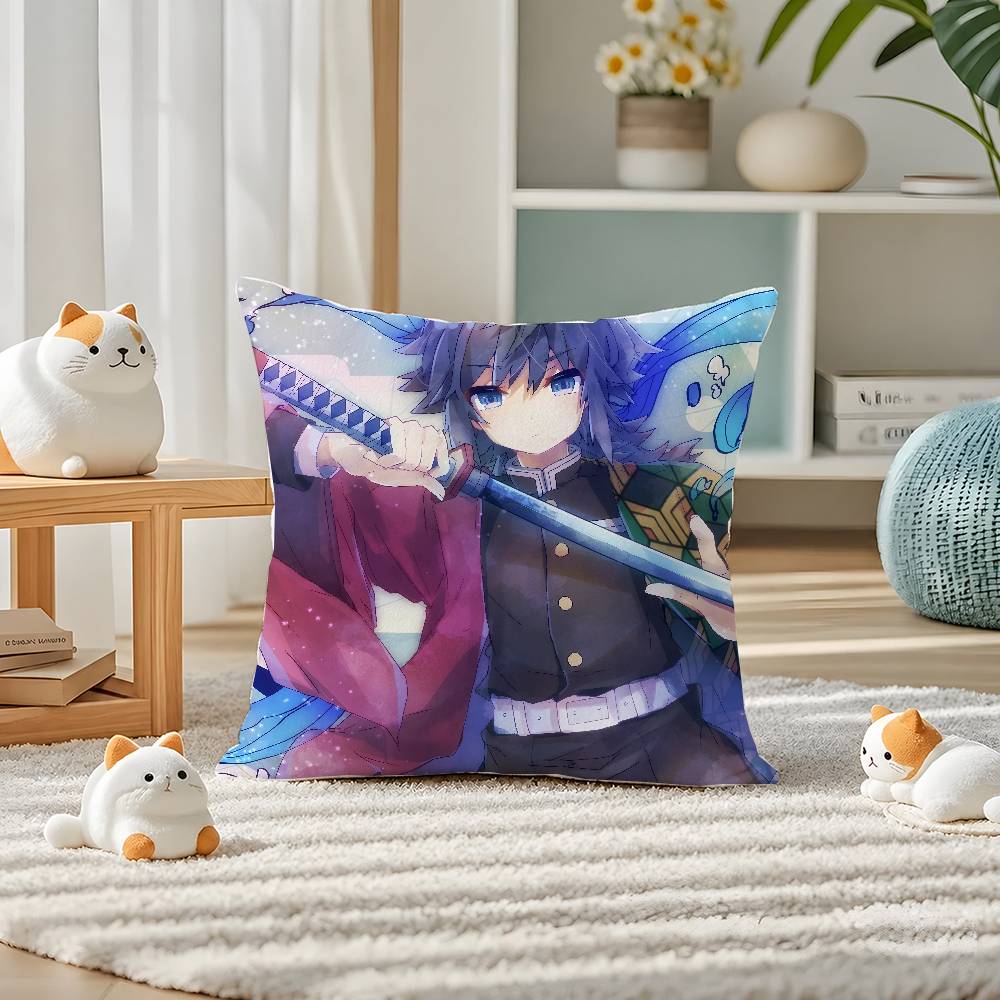 Demon Slayer Mist Breathing Art Anime Plush Pillow Cover Soft Short Plush Cushion Cover For Sofa Bedroom Home Decor Gift