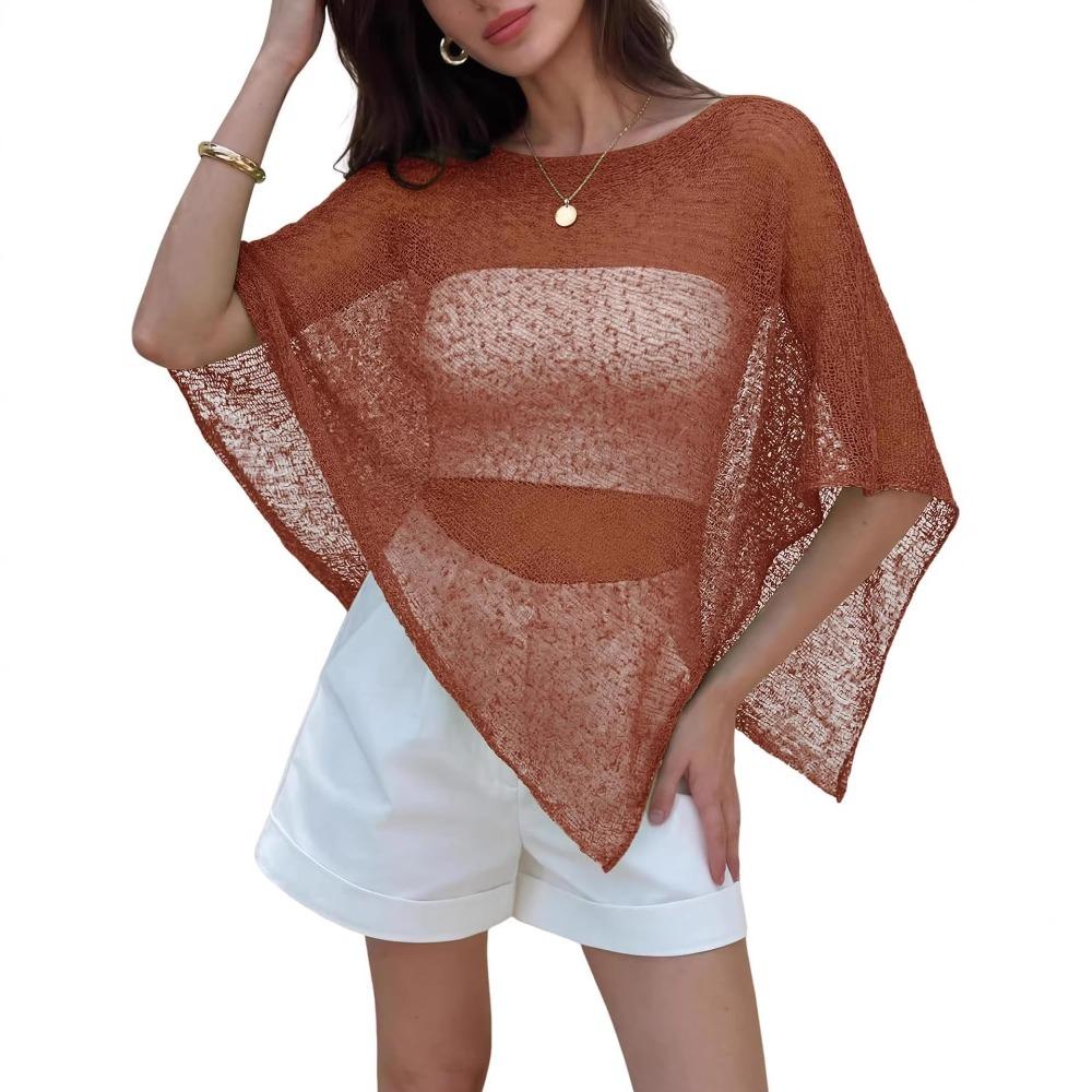 Thin Lightweight Fabric Cape Shawl Cover Up Irregular Cut Design Sheer Mesh Top Summer Season