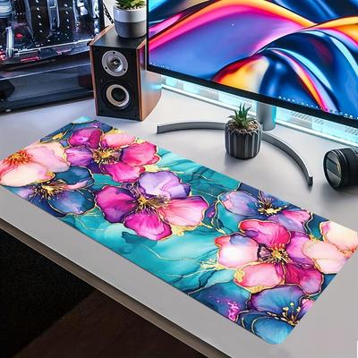 Vintage Ink Floral Large Extended Gaming Mouse Pad Non Slip Desk Surface Vibrant Color Flower Print For Gaming And Office Setup