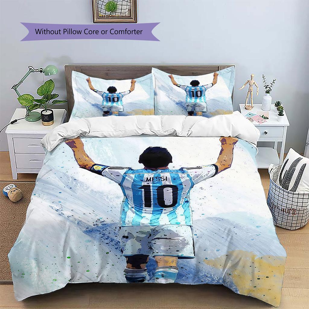 Leo Messi Pattern Bedding,Quilt Set Quilt Cover Pillowcase Home Birthday Gift(1 * duvet cover + 2 * pillowcase, without core)
