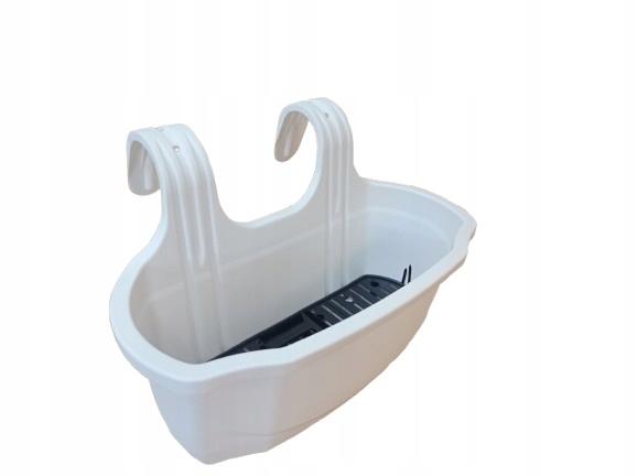 Doniczka Balkonowa Skrzynka Z Uchwytem 38 X 17 Cm Biała Plastikowa