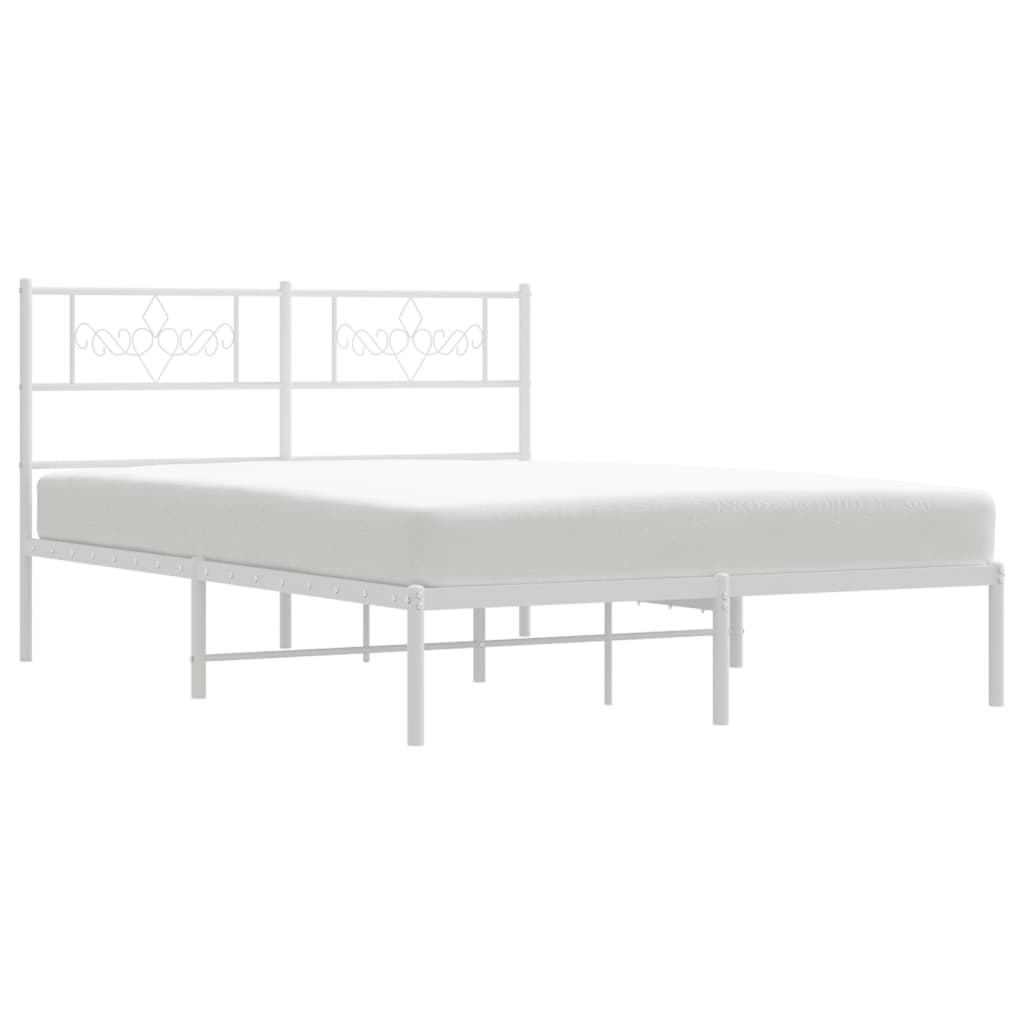 Metal Bed Frame with Headboard White 140 x 190 cm