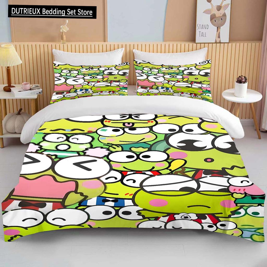 10 Sizes Sanrio Keroppi Printed Bedding Set Cartoon Anime Duvet Cover Comforter Pillowcase Boys Girls Children Adults King Gift