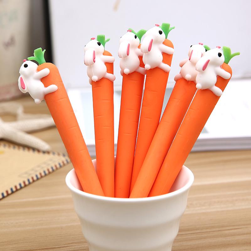 Cute Kawaii Animal Carrot and rabbit cat Shape Gel Ink Pens school office supplies for girls Stationery novelty pens for kids stationary Gift 4