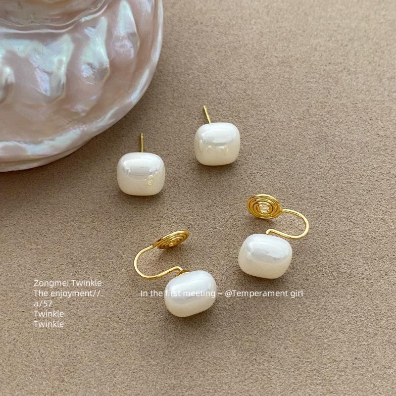 Gold-Plated Silver Square Pearl Clip-On Earrings for Women