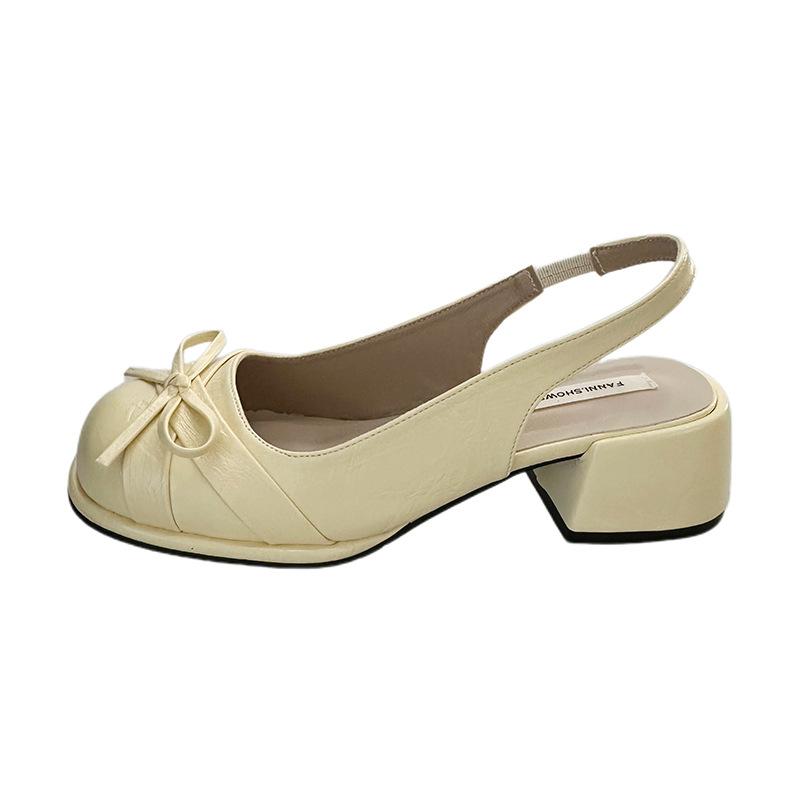 

[Fanfna] Square head bow temperament high heels women s bag head empty sandals French retro cool slippers women 40 светло-желтого