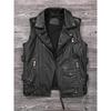 Chinese Size Biker Vest Top Layer Cowhide Leather Vest Men's Slim Short Motorcycle Clothing Riding Jacket Sleeveless Genuine Cow Club Vest