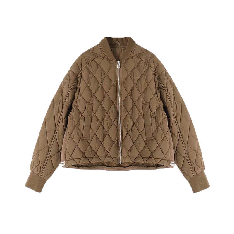 Baseball collar short down jacket women's 2024 winter fashion retro lightweight thickened white duck down rhombus bread jacket tide