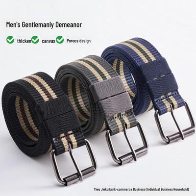 Stylish Striped Nylon Canvas Belt: Casual, Military-Inspired, and Adjustable