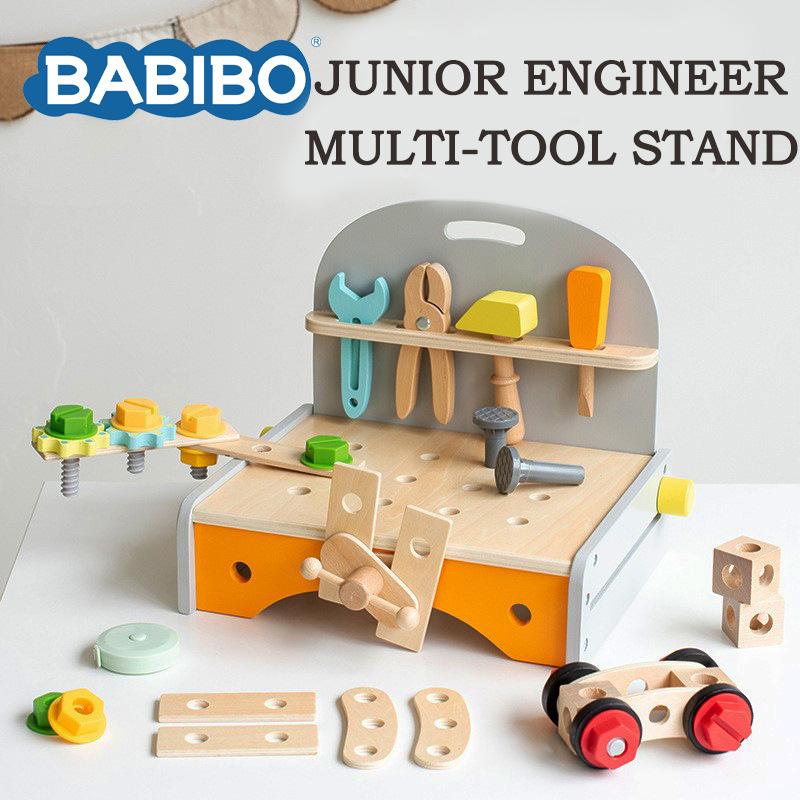 

BABIBO Children s Simulation Repair Tool Table Toy Boy s Educational Screw Nut Disassembly Wooden Tool Table серый
