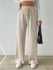 2024 Women's Textured Knit Wide-Leg Pants - Elastic High Waist, Tie Waist, Solid Color, Casual Loose Fit