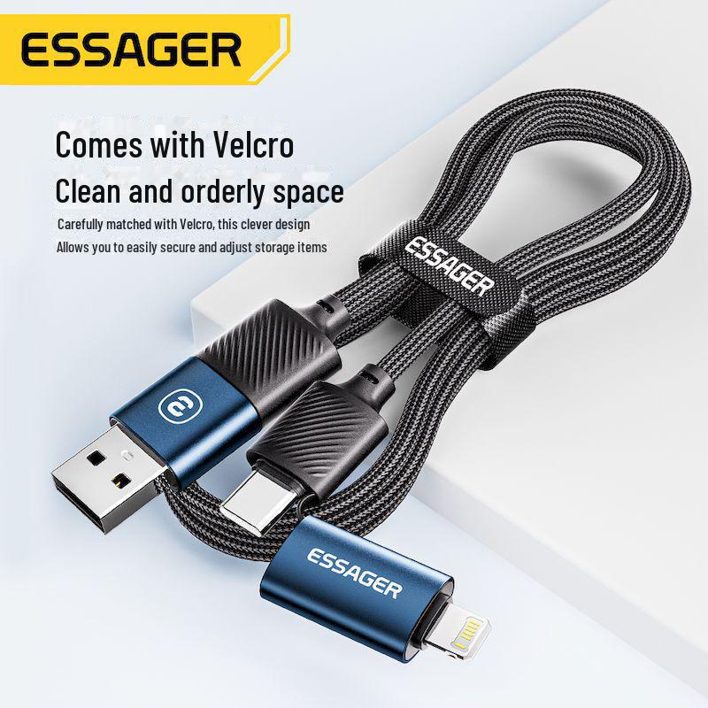 ESSAGER 65W PD Fast Charging 4-in-1 Data Cable for Computer and Mobile