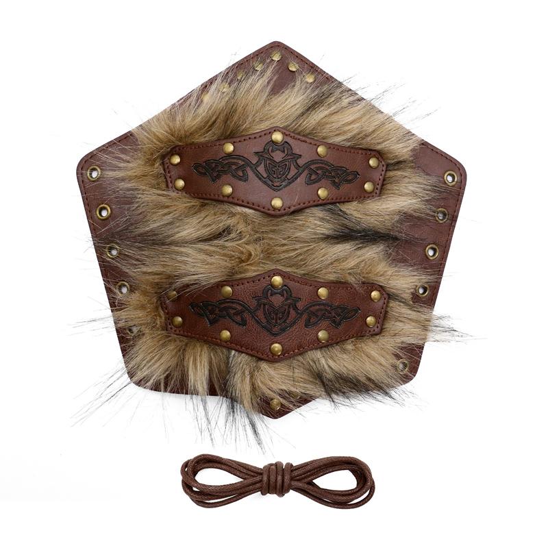 

Medieval Viking Steampunk Faux Leather Fur Wrist Guards Armguard Bracer Armor for Halloween Cosplay Props Costume Accessories One Size