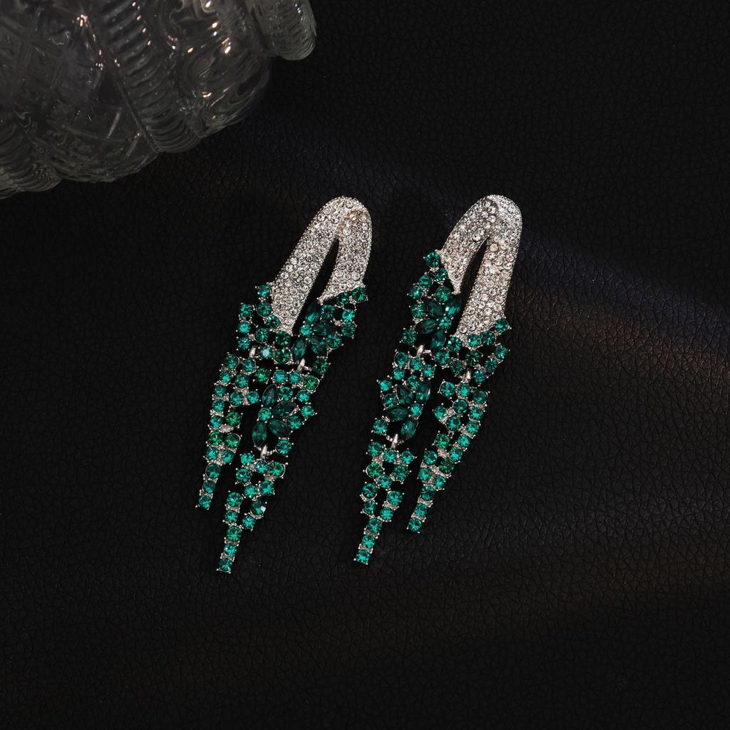 Luxury Colored Gem Tassel Earrings: High-End Diamond Long Dangle Earrings for Evening Gowns