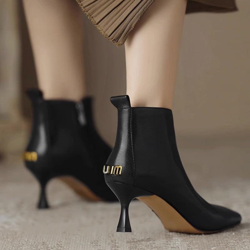 Fashion Shoes Female 2024 Hot Sale Ankle Women's Boots Elegant Modern Boots Women Sewing Pointed Toe Thin Heels Side Zip Shoes Women