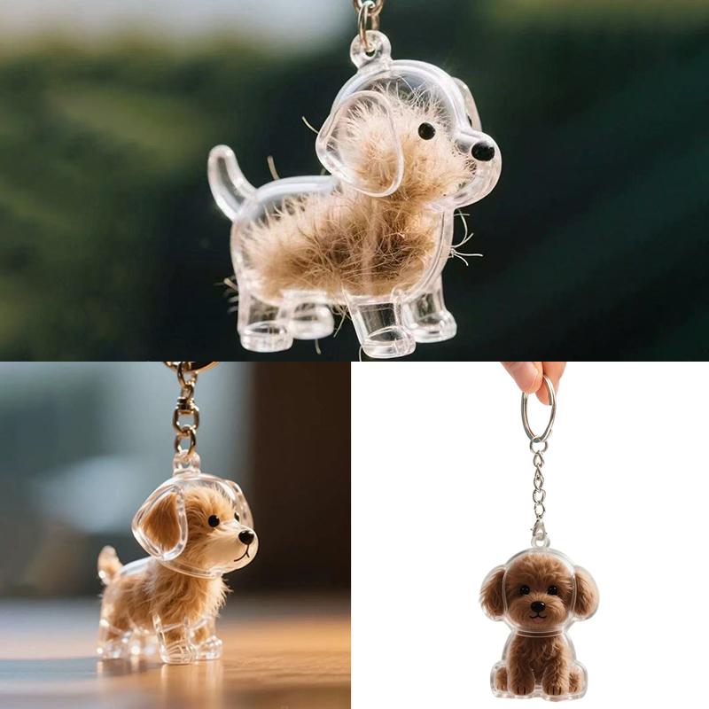 Clear Cat Hair Collection Capsule Keychain Kawaii Memorial Pet Cat Dog Hair Container Bag Charms Pendant For Pet Lovers