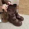 Autumn Vintage Thick Bottom Woman Knight Boot Fashion Belt Buckle Ladies Concise Slip On Short Booties
