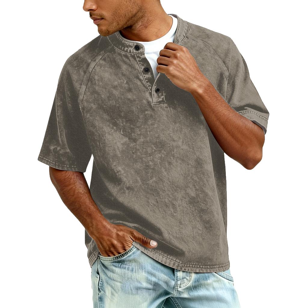 Men Henley T Shirt Short Sleeve Raglan Button Down Casual Loose Fit Crewneck Vintage Top Tee