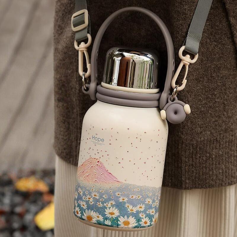 German Insulated Water Bottle, Large Capacity Thermos Cup, Stylish and High-End Design for Girls, Stainless Steel Tea Brewing Cup for Students